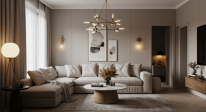 סלון מעוצב עם תאורה מעוצבת