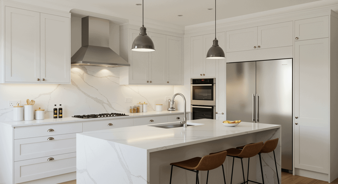 בטבח לבן כפרי עם אי ותאורה